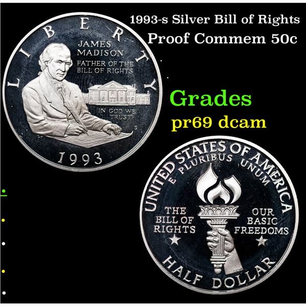 Proof 1993-s Silver Bill of Rights Modern Commem Half Dollar 50c Grades GEM++ Proof Deep Cameo