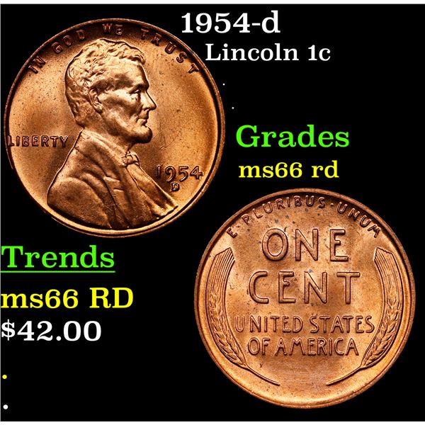 1954-d Lincoln Cent 1c Grades GEM+ Unc RD