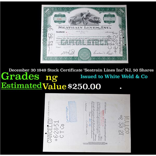 December 30 1949 Stock Certificate 'Seatrain Lines Inc' NJ, 50 Shares