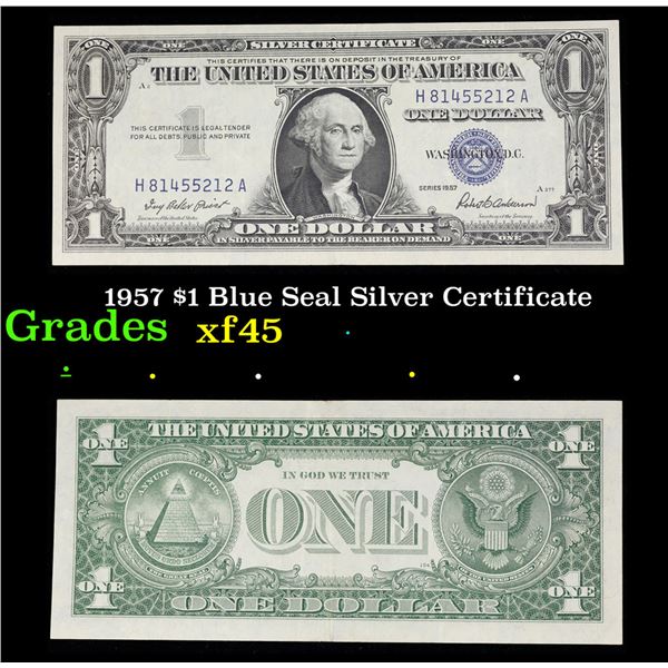 1957 $1 Blue Seal Silver Certificate Grades xf+