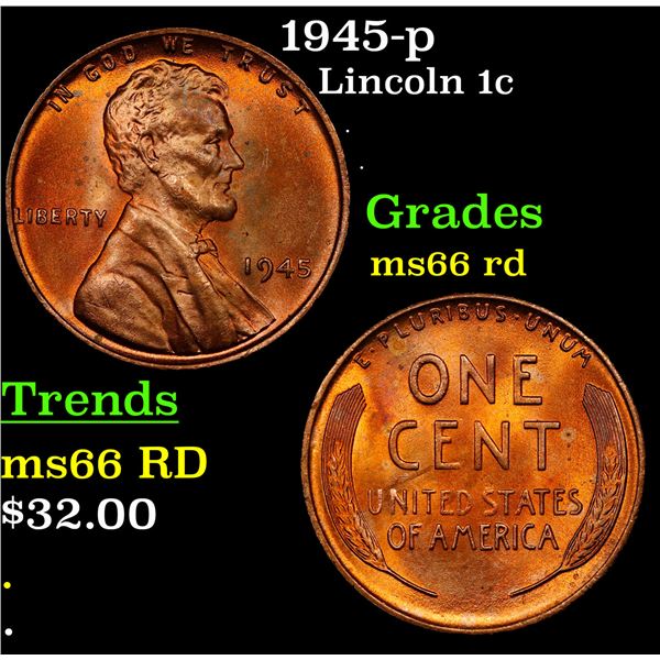 1945-p Lincoln Cent 1c Grades GEM+ Unc RD