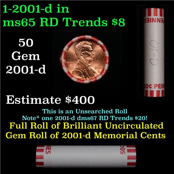 Shotgun Lincoln 1c roll, 2001-d 50 pcs Brandt Wrapper.