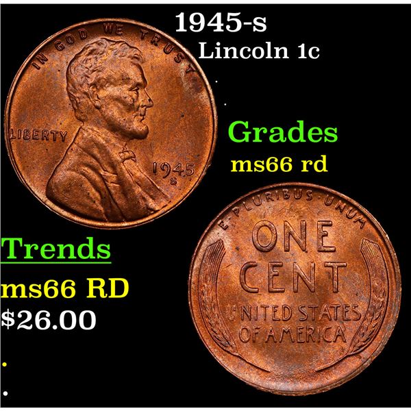 1945-s Lincoln Cent 1c Grades GEM+ Unc RD