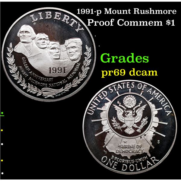 Proof 1991-p Mount Rushmore Modern Commem Dollar $1 Grades GEM++ Proof Deep Cameo
