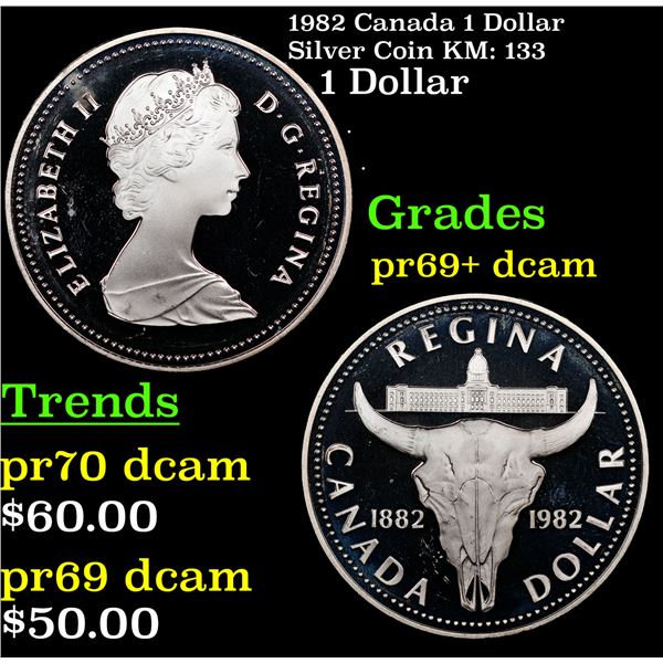 Proof 1982 Canada 1 Dollar Silver Coin KM: 133 Grades GEM++ Proof Deep Cameo