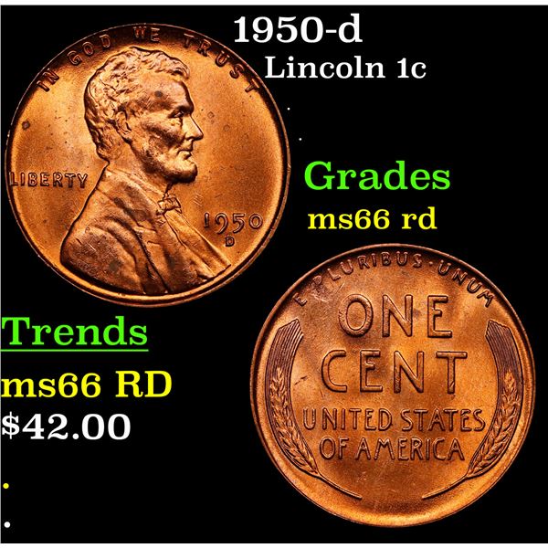 1950-d Lincoln Cent 1c Grades GEM+ Unc RD