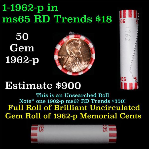 Shotgun Lincoln 1c roll, 1962-p 50 pcs Brandt Wrapper.