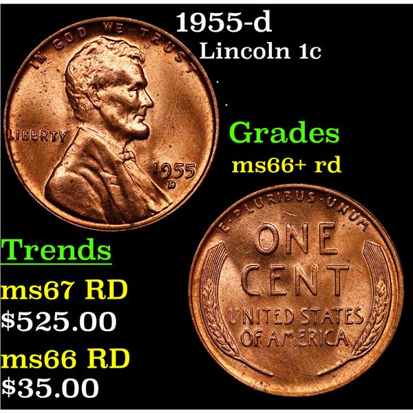 1955-d Lincoln Cent 1c Grades GEM++ RD