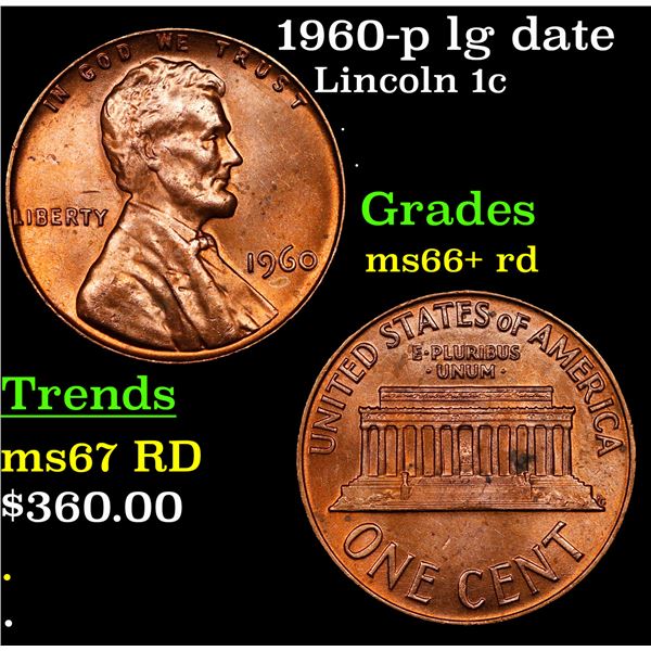 1960-p lg date Lincoln Cent 1c Grades GEM++ RD