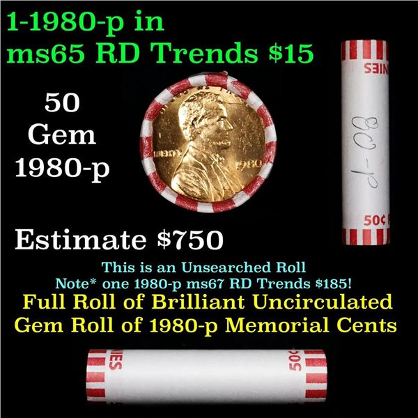 Shotgun Lincoln 1c roll, 1980-p 50 pcs Pennies Wrapper.