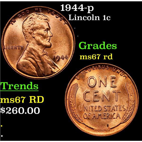 1944-p Lincoln Cent 1c Grades GEM++ Unc RD