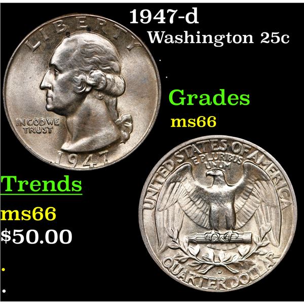 1947-d Washington Quarter 25c Grades GEM+ Unc