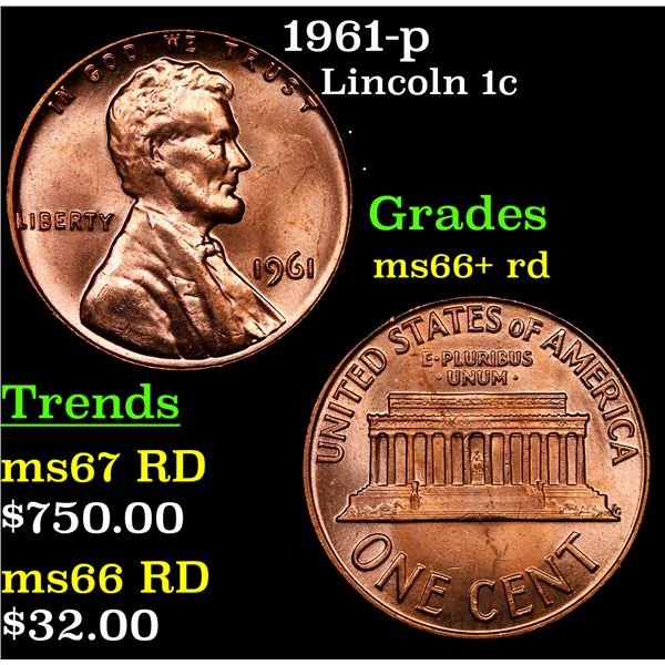 1961-p Lincoln Cent 1c Grades GEM++ RD