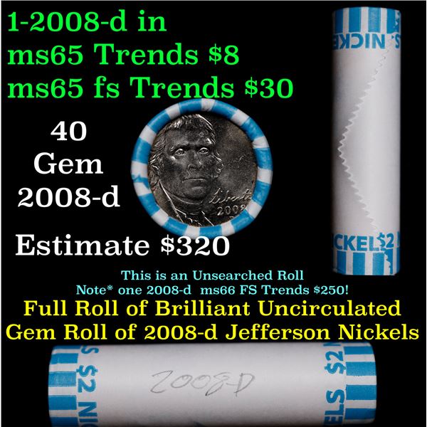 Shotgun Jefferson 5c roll, 2008-d 40 pcs Vintage Nickel Wrapper