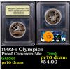 Image 1 : Proof 1992-s Olympics Modern Commem Half Dollar 50c Graded GEM++ Proof Deep Cameo By USCG