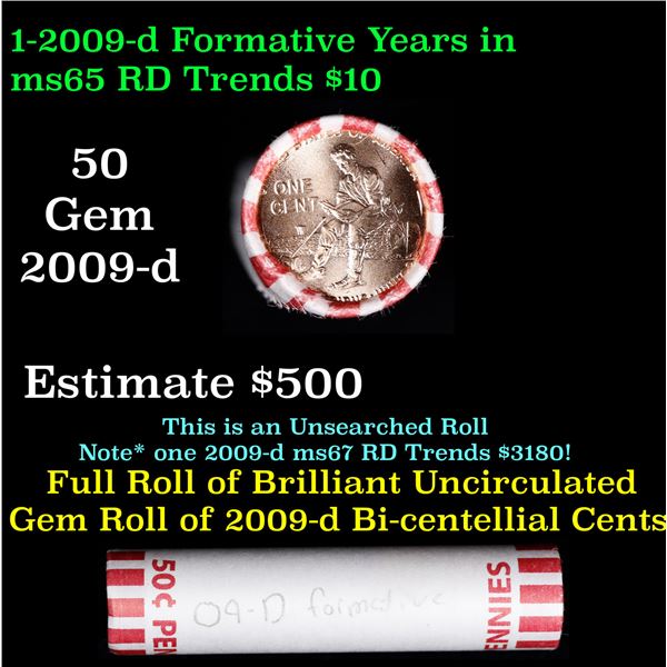 Shotgun Lincoln 1c roll, 2009-d Formative Years 50 pcs String & Son Wrapper.