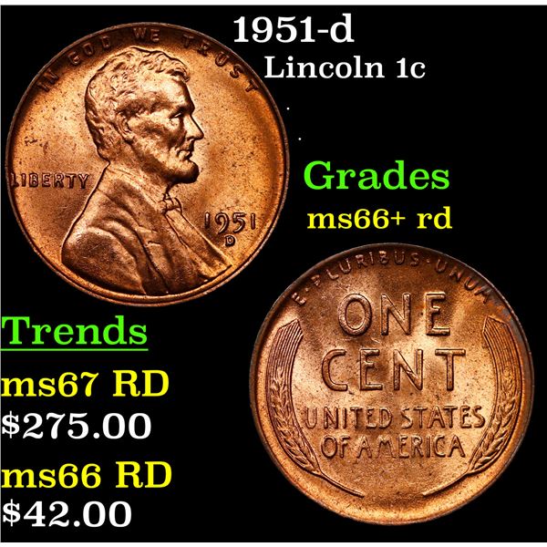 1951-d Lincoln Cent 1c Grades GEM++ RD