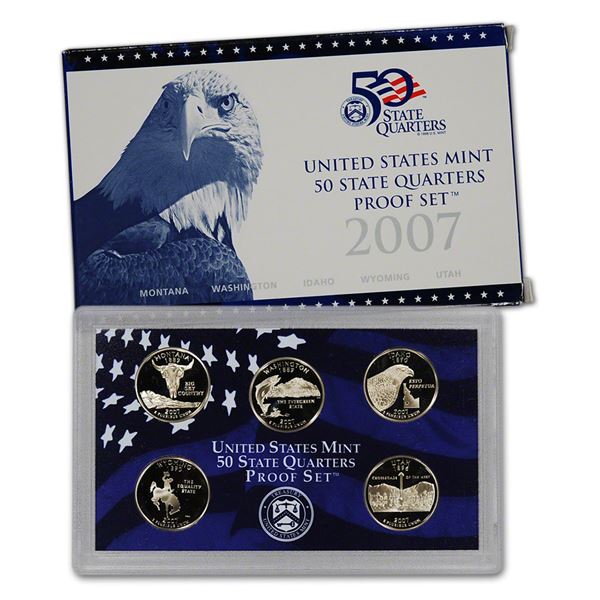 2007 United States 50 State Quarters Proof Set in Original Government Packaging, 5 Coins Inside!