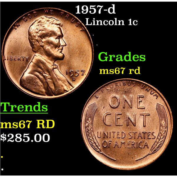 1957-d Lincoln Cent 1c Grades GEM++ Unc RD