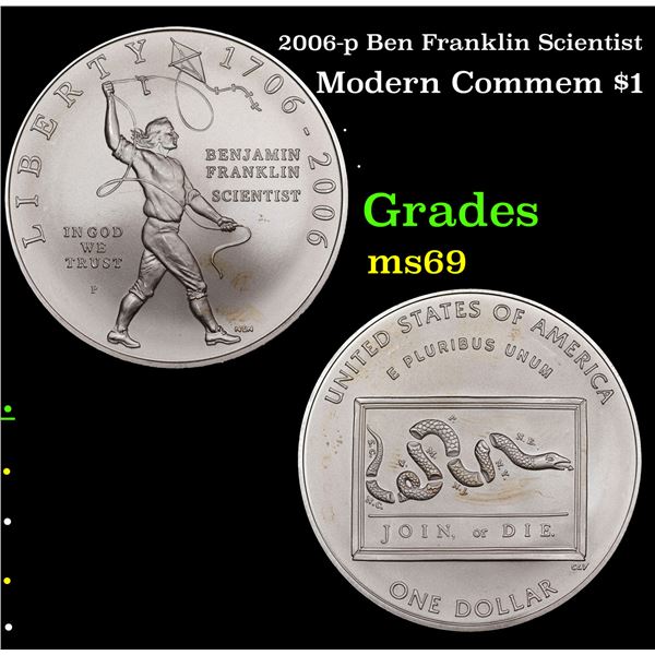 2006-p Ben Franklin Scientist Modern Commem Dollar $1 Grades ms69