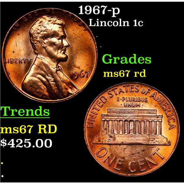 1967-p Lincoln Cent 1c Grades GEM++ Unc RD