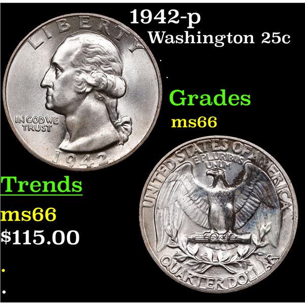 1942-p Washington Quarter 25c Grades GEM+ Unc