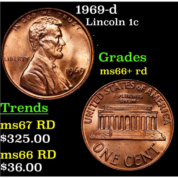 1969-d Lincoln Cent 1c Grades GEM++ RD