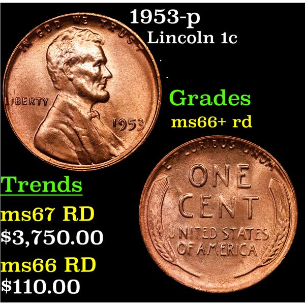 1953-p Lincoln Cent 1c Grades GEM++ RD
