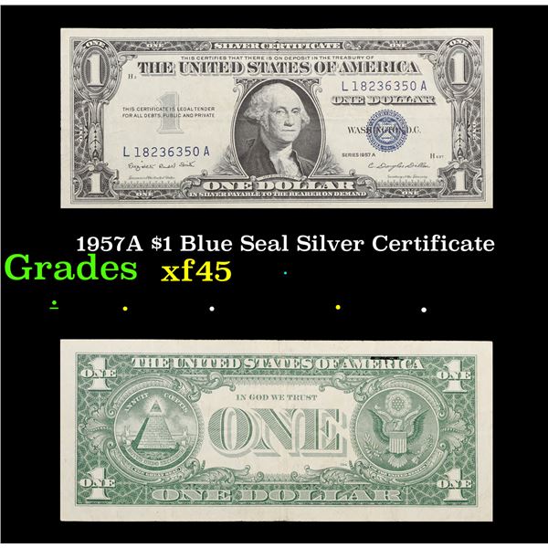 1957A $1 Blue Seal Silver Certificate Grades xf+