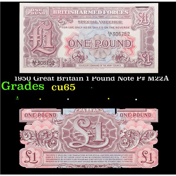 1950 Great Britain 1 Pound Note P# M22A Grades Gem CU