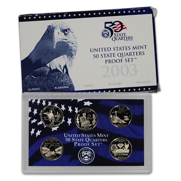 2003 United States 50 State Quarters Proof Set in Original Government Packaging! 5 Coins Inside!