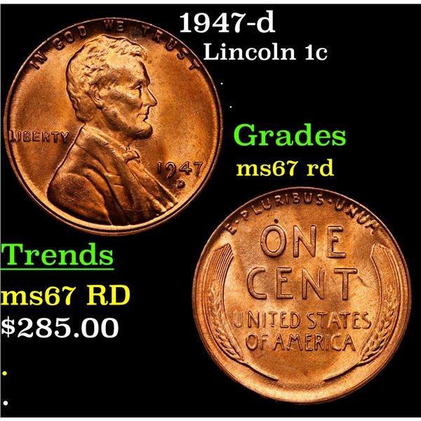 1947-d Lincoln Cent 1c Grades GEM++ Unc RD