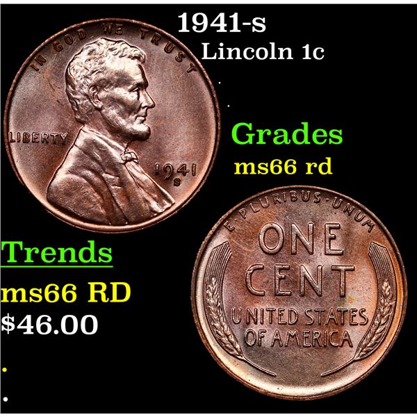 1941-s Lincoln Cent 1c Grades GEM+ Unc RD