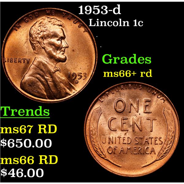 1953-d Lincoln Cent 1c Grades GEM++ RD
