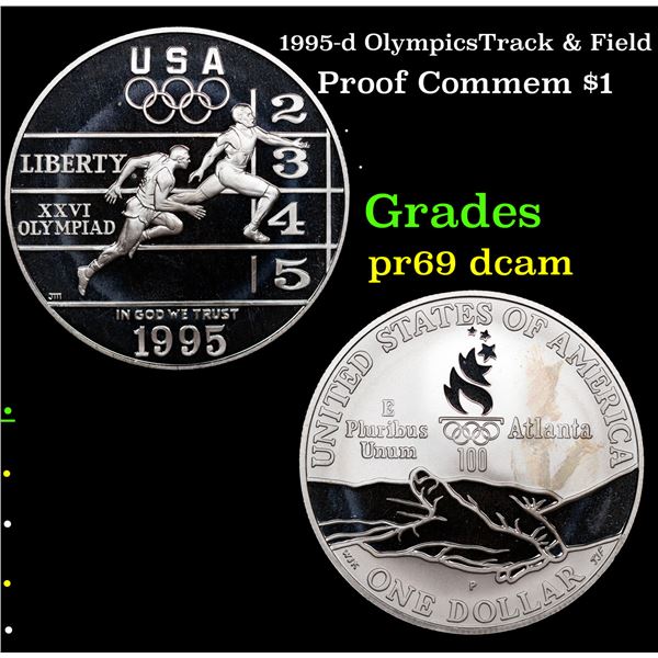 Proof 1995-d OlympicsTrack & Field Modern Commem Dollar $1 Grades GEM++ Proof Deep Cameo