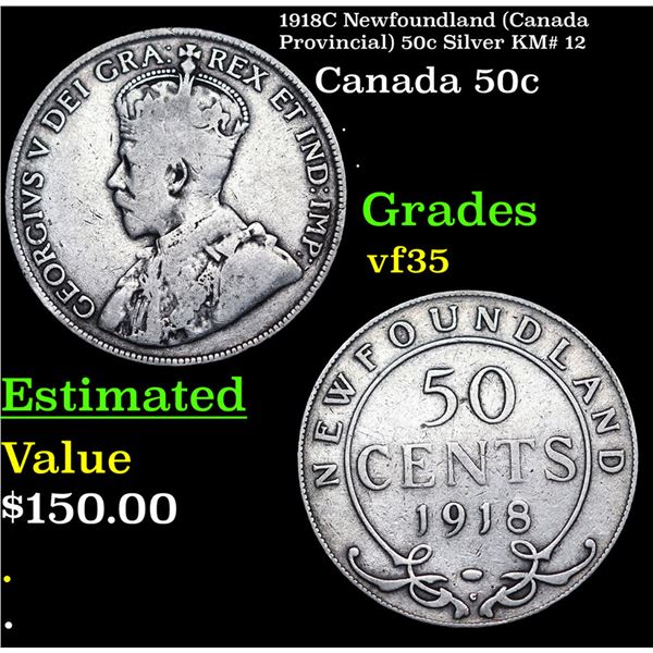 1918C Newfoundland (Canada Provincial) 50c Silver KM# 12 Grades vf++