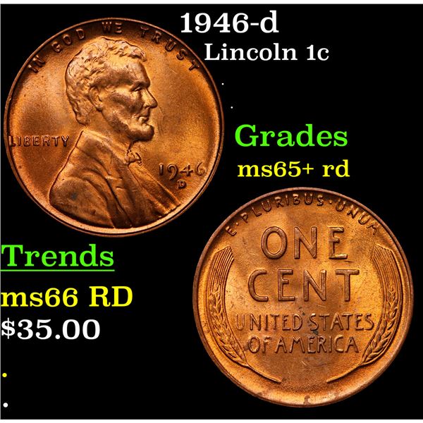 1946-d Lincoln Cent 1c Grades Gem+ Unc RD
