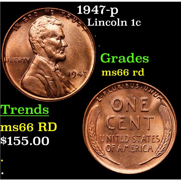 1947-p Lincoln Cent 1c Grades GEM+ Unc RD