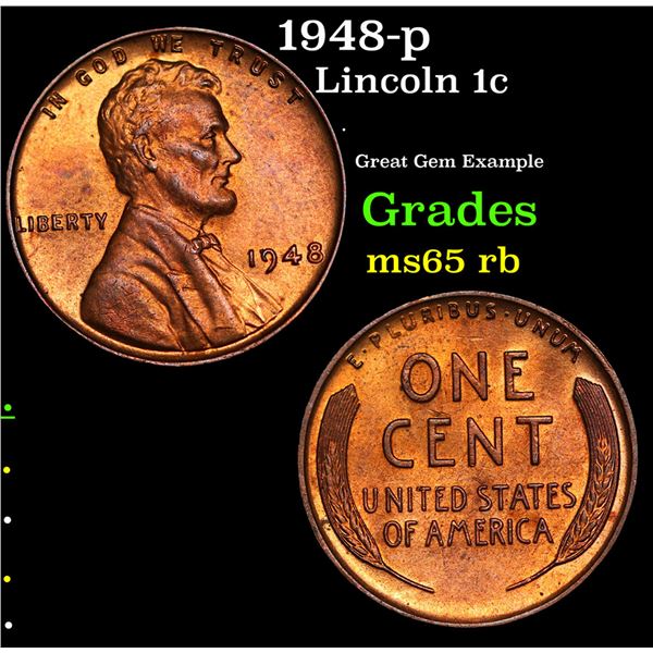 1948-p Lincoln Cent 1c Grades GEM Unc RB