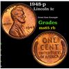 Image 1 : 1948-p Lincoln Cent 1c Grades GEM Unc RB