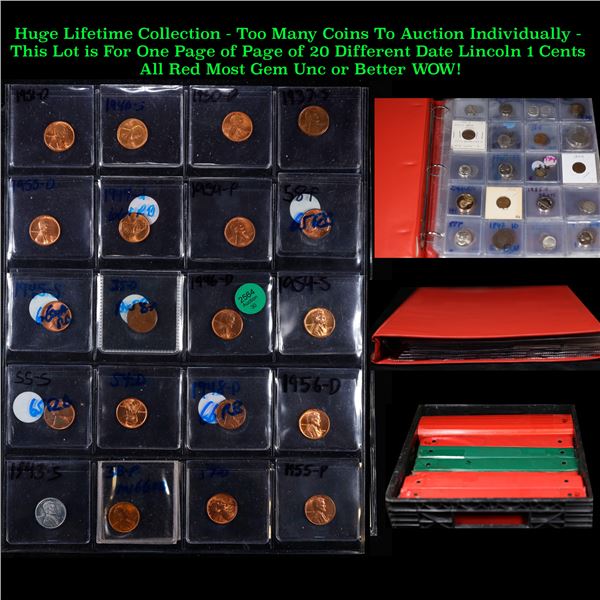 Page of 20 Different Date Lincoln 1 Cents Most Red and 1 Steel, Most Gem Unc or Better