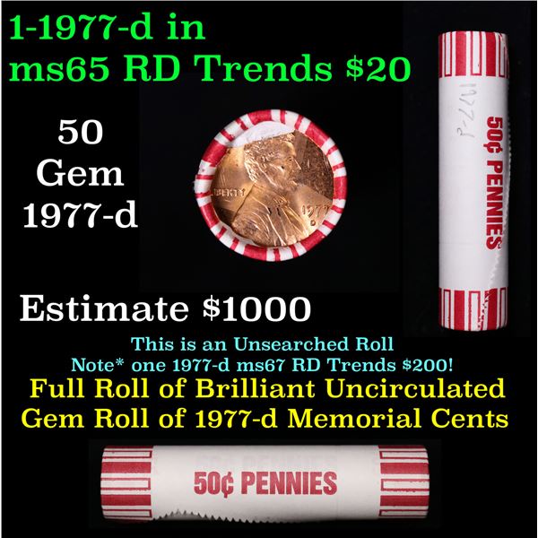 Shotgun Lincoln 1c roll, 1977-d 50 pcs Brandt 50c Wrapper.