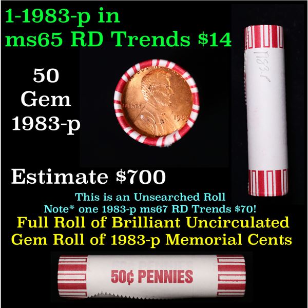Shotgun Lincoln 1c roll, 1983-p 50 pcs Brandt 50c Wrapper.