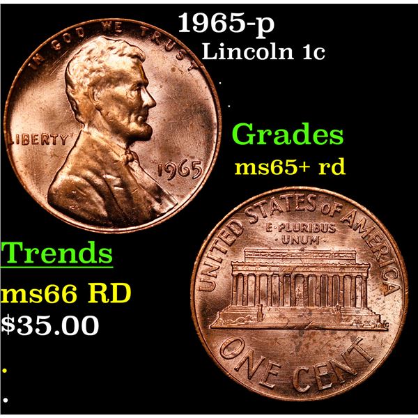 1965-p Lincoln Cent 1c Grades Gem+ Unc RD