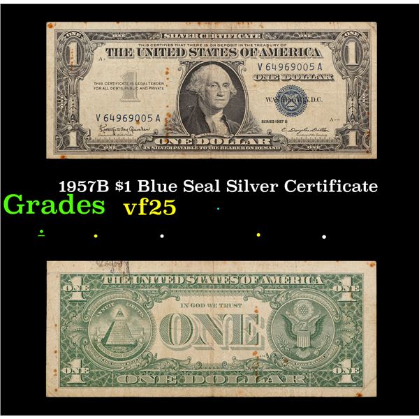 1957B $1 Blue Seal Silver Certificate Grades vf+
