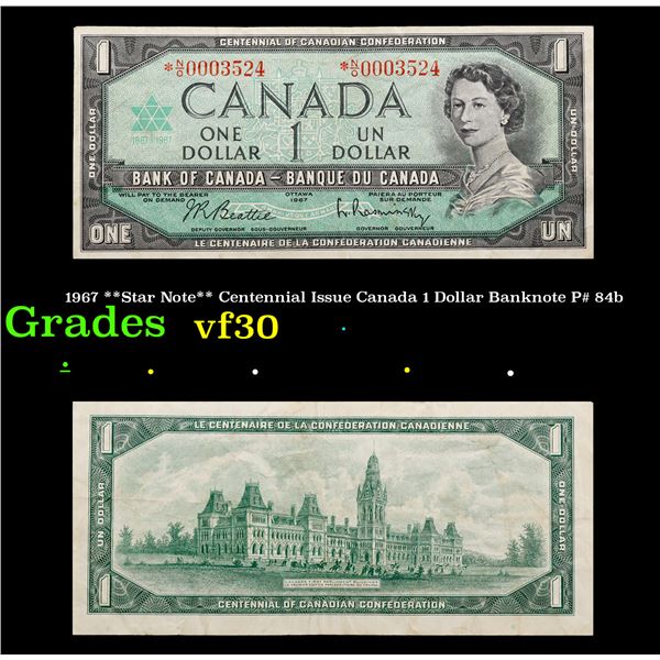 1967 **Star Note** Centennial Issue Canada 1 Dollar Banknote P# 84b Grades vf++