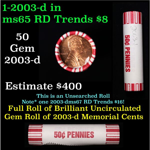 Shotgun Lincoln 1c roll, 2003-d 50 pcs Brandt 50c Wrapper.