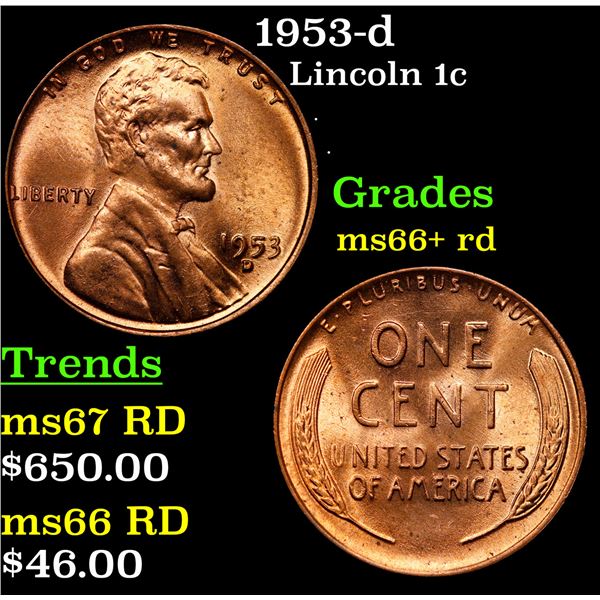 1953-d Lincoln Cent 1c Grades GEM++ RD