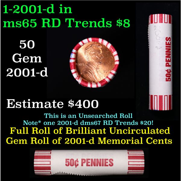 Shotgun Lincoln 1c roll, 2001-d 50 pcs Brandt 50c Wrapper.