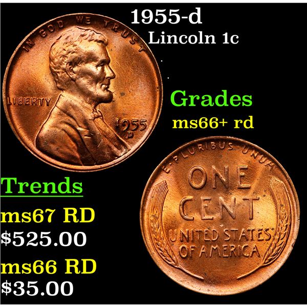 1955-d Lincoln Cent 1c Grades GEM++ RD